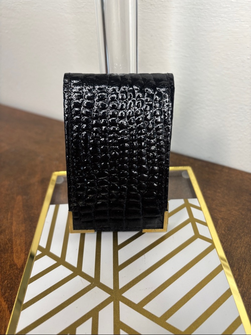 Dunhill Vintage Black Embossed Leather Card Case with Gold-Tone Corners - Picture 4 of 11